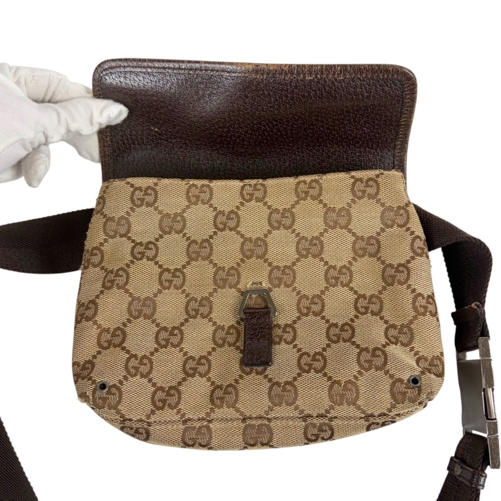 Gucci GG Canvas Cross Brown Shoulder Bag — view 6