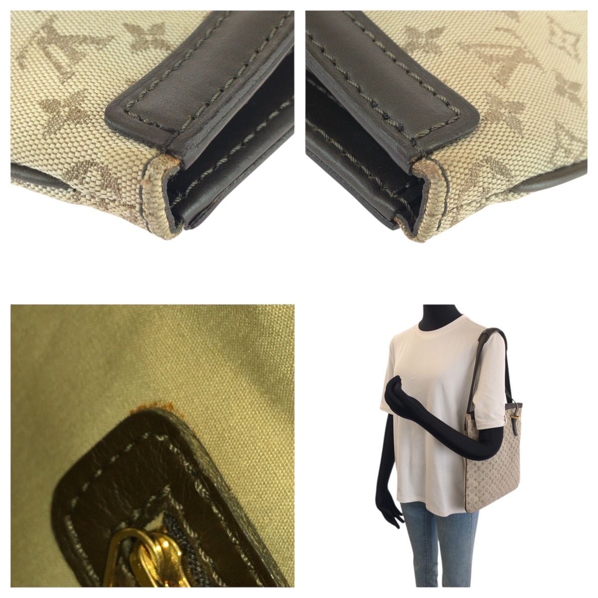 Louis Vuitton Monogram Mini Francoise Khaki Gold Canvas Leather Tote Bag — view 7