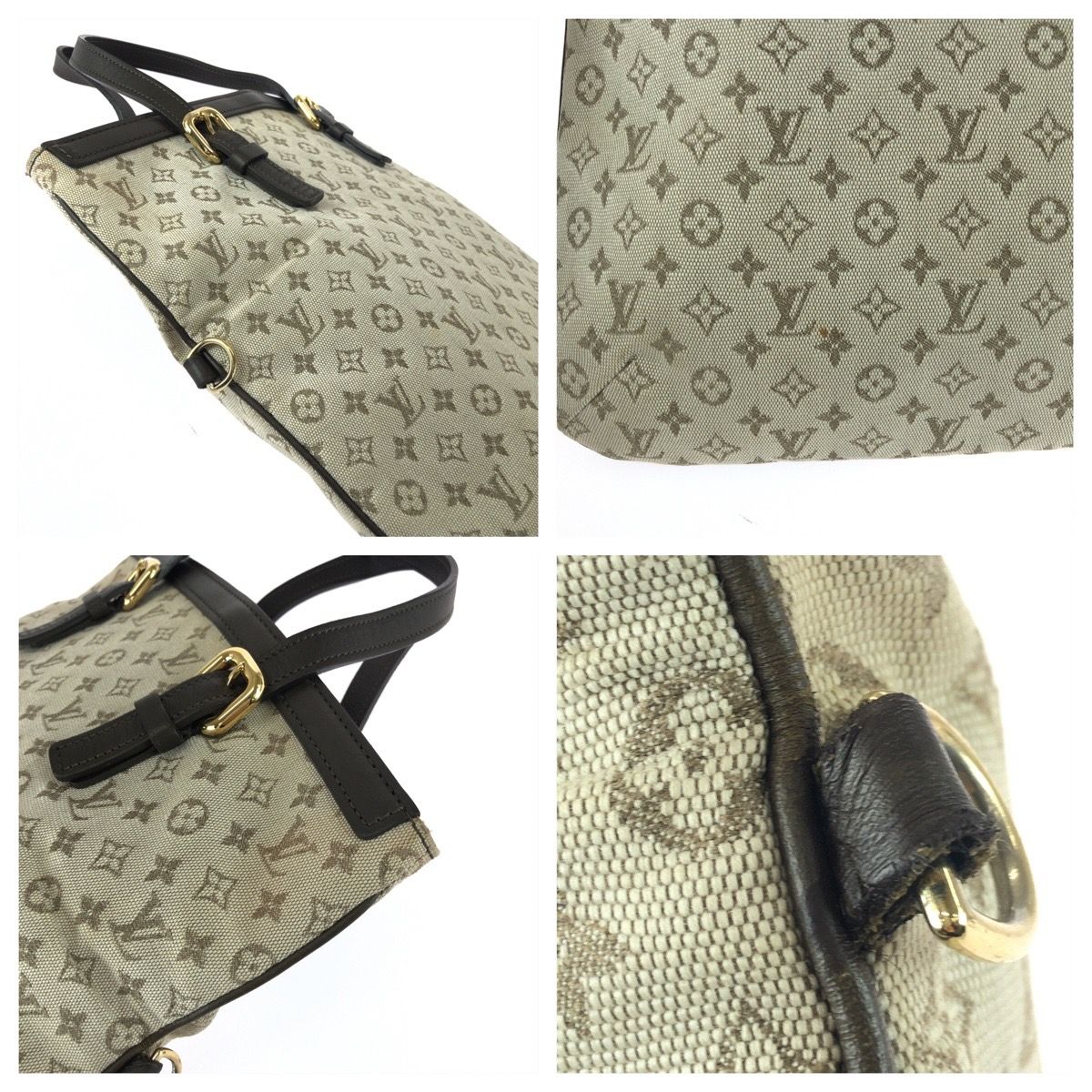 Louis Vuitton Monogram Mini Francoise Khaki Gold Canvas Leather Tote Bag — view 5