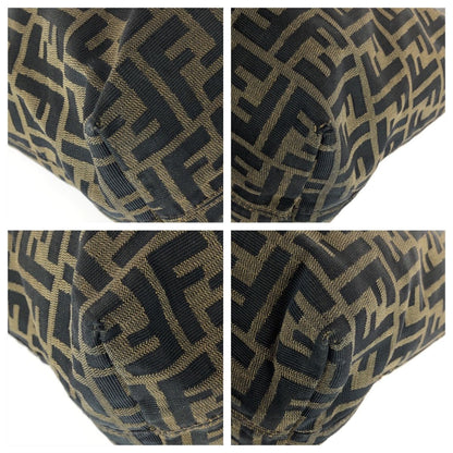 Fendi Zucca Brown Dark Canvas Leather Tote Shoulder Bag — view 3