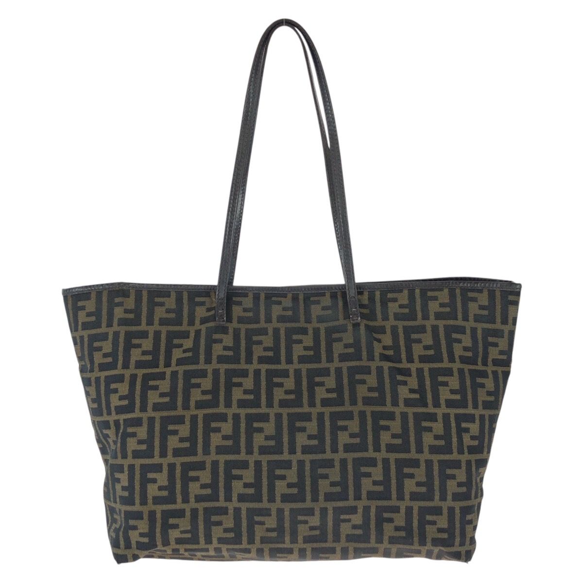 Fendi Zucca Brown Dark Canvas Leather Tote Shoulder Bag — view 2