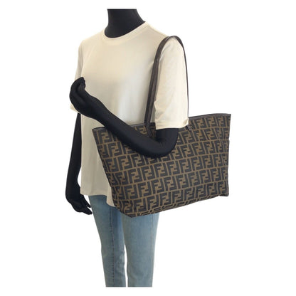 Fendi Zucca Brown Dark Canvas Leather Tote Shoulder Bag — view 7