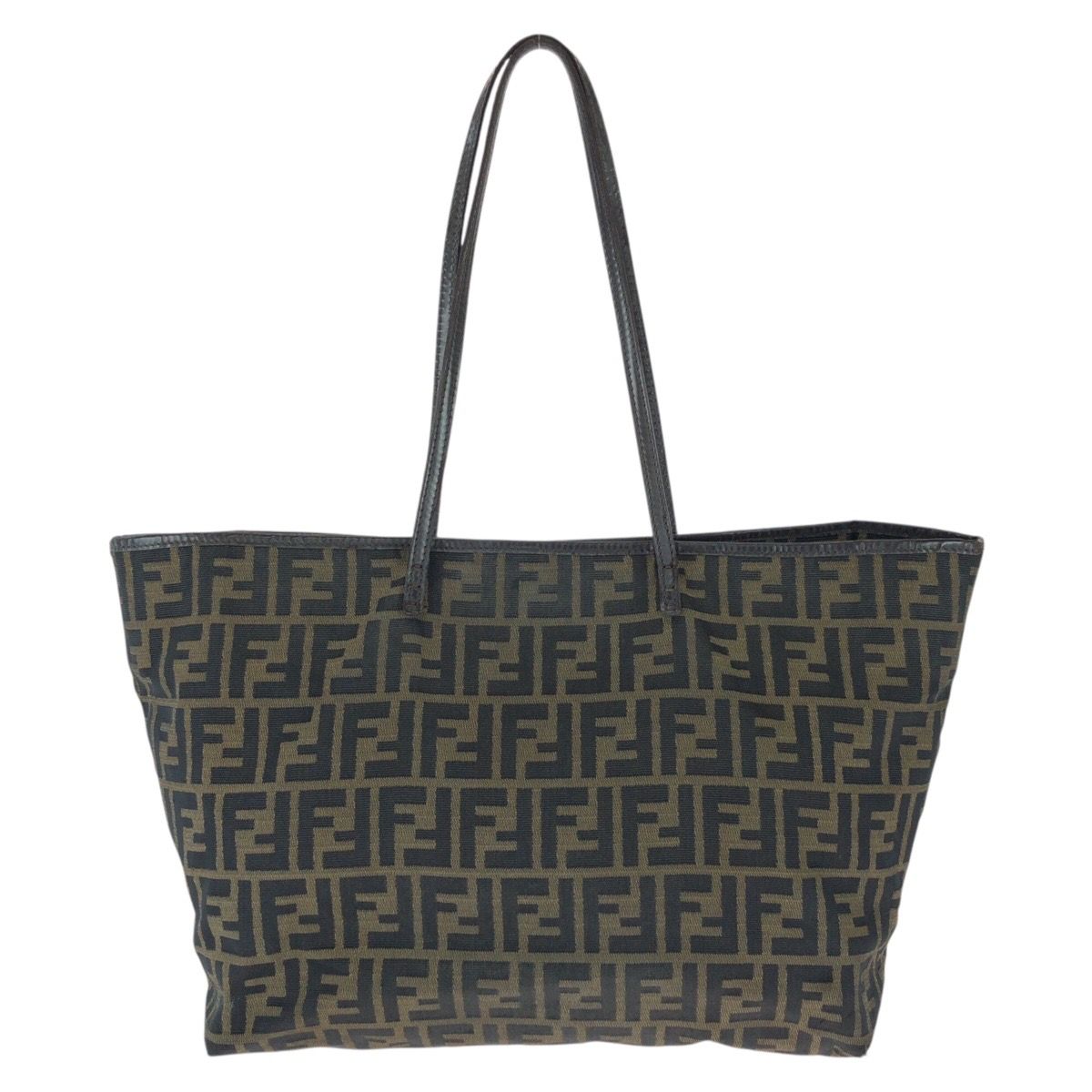Fendi Zucca Brown Dark Canvas Leather Tote Shoulder Bag