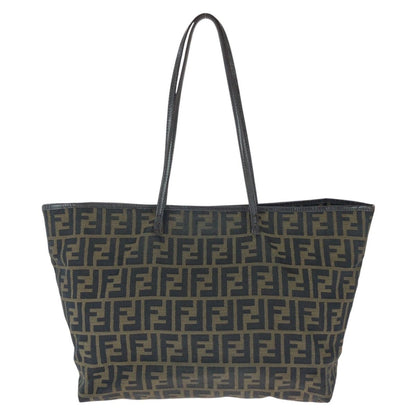 Fendi Zucca Brown Dark Canvas Leather Tote Shoulder Bag