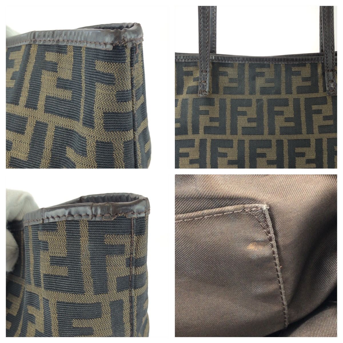 Fendi Zucca Brown Dark Canvas Leather Tote Shoulder Bag — view 5