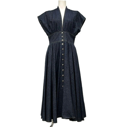 Dior Dress I Navy Short Sleeve Maxi Length Denim Cotton 46