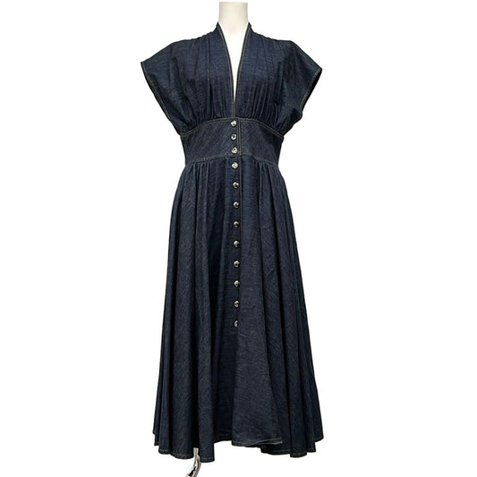 Dior Dress I Navy Short Sleeve Maxi Length Denim Cotton 46