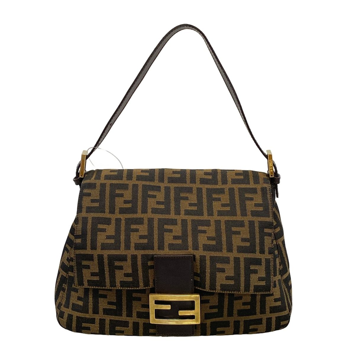 Fendi Handle Mamma Bucket Zucca Pattern Brown Dark Leather