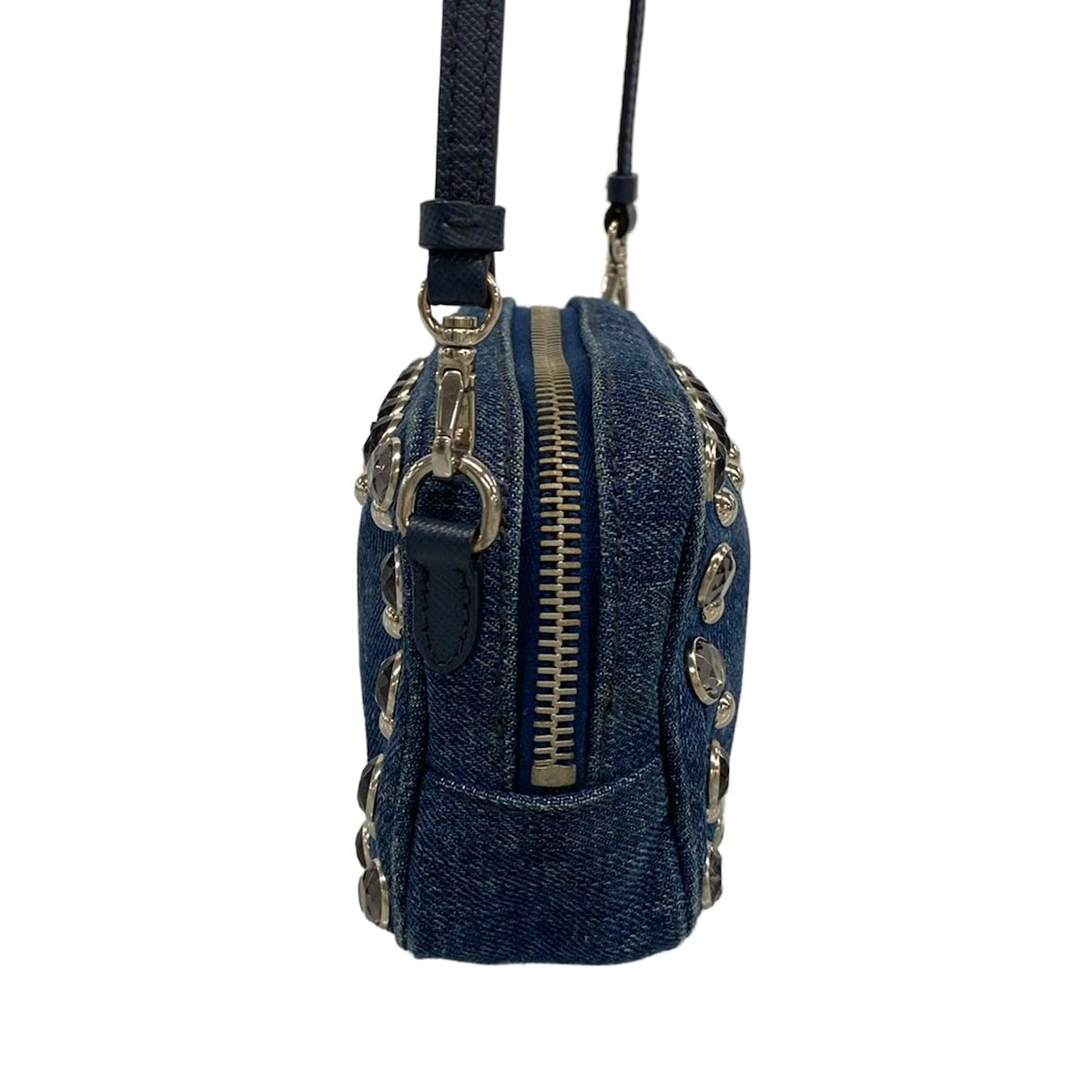 Prada Shoulder Bag Navy Bijou Studs Leather — view 4