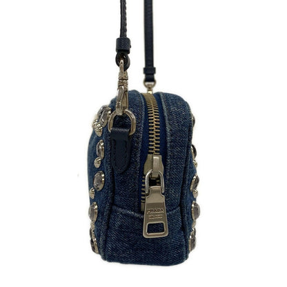 Prada Shoulder Bag Navy Bijou Studs Leather — view 2