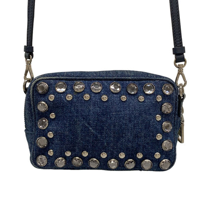 Prada Shoulder Bag Navy Bijou Studs Leather — view 3