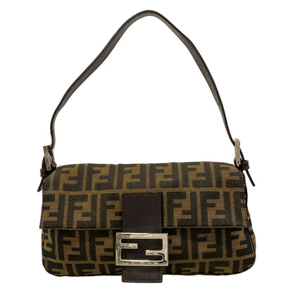 Fendi Handle Mamma Bucket Zucca Pattern Brown Dark Leather Handbag