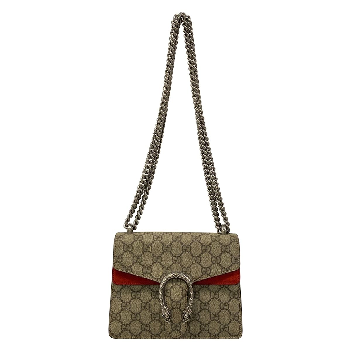 Gucci Shoulder Bag Dionysus Beige Dark Brown Red Chain