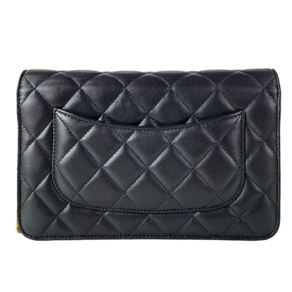 Chanel Wallet Quilted Black Chain Gold Metal Lambskin Shoulder Bag — view 2