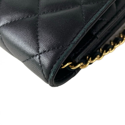 Chanel Wallet Quilted Black Chain Gold Metal Lambskin Shoulder Bag — view 8