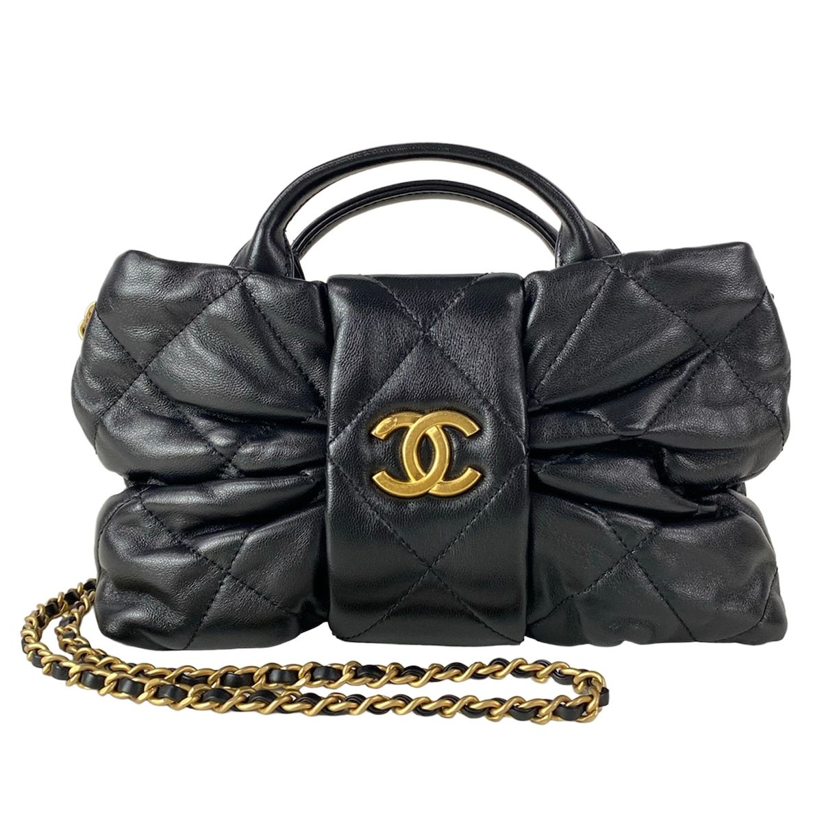 Chanel Shoulder Bag Quilted AS Black Metal Gold Lambskin