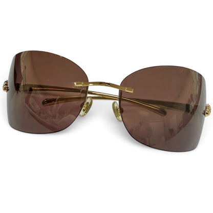 Cartier Rimless Two Point Sunglasses Gold Brown Demo Lens Eyewear
