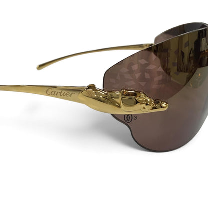 Cartier Rimless Two Point Sunglasses Gold Brown Demo Lens Eyewear — view 8