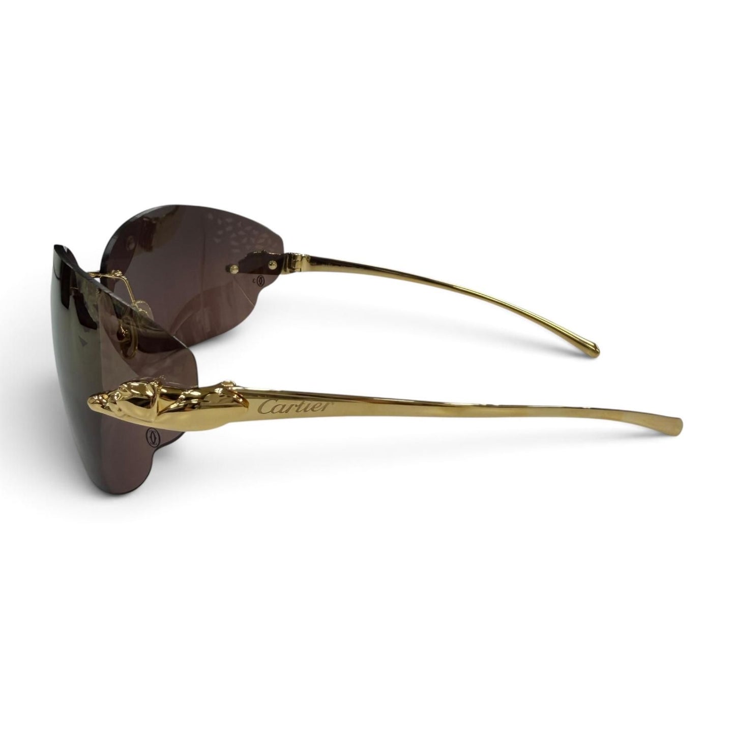 Cartier Rimless Two Point Sunglasses Gold Brown Demo Lens Eyewear — view 4