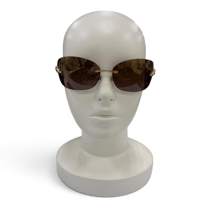 Cartier Rimless Two Point Sunglasses Gold Brown Demo Lens Eyewear — view 3