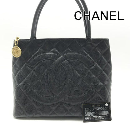 Chanel CC Logo Caviar Leather Medallion Tote Bag Black
