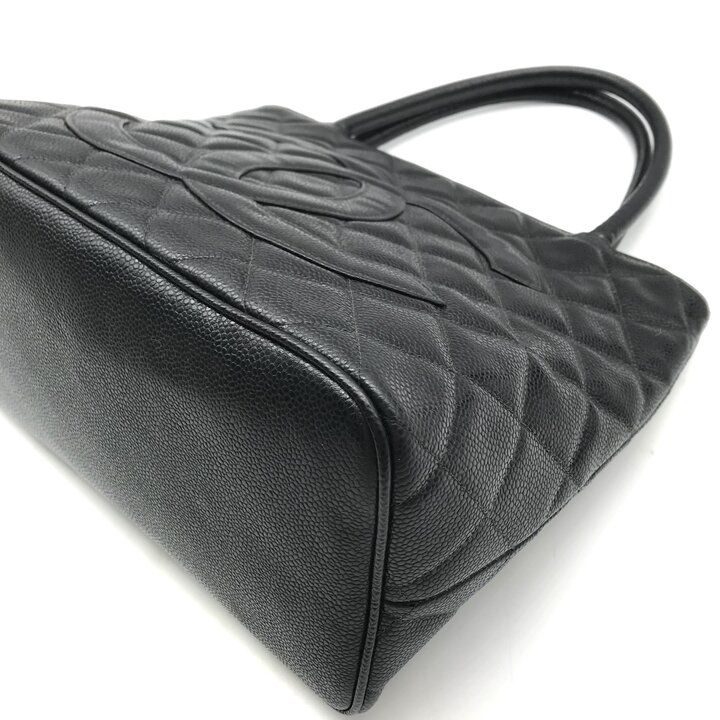 Chanel CC Logo Caviar Leather Medallion Tote Bag Black — view 5