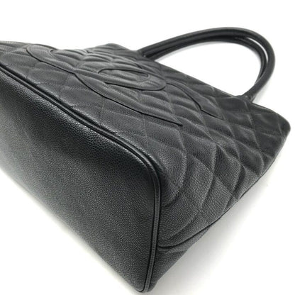 Chanel CC Logo Caviar Leather Medallion Tote Bag Black — view 5