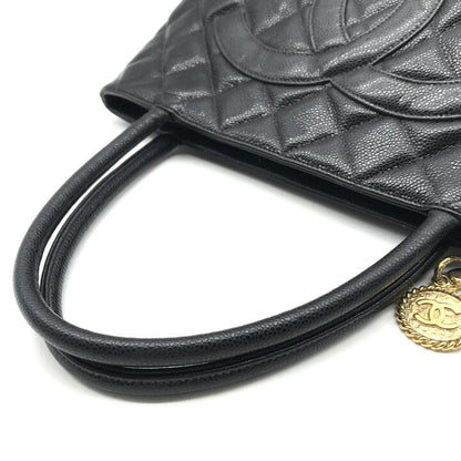 Chanel CC Logo Caviar Leather Medallion Tote Bag Black — view 6