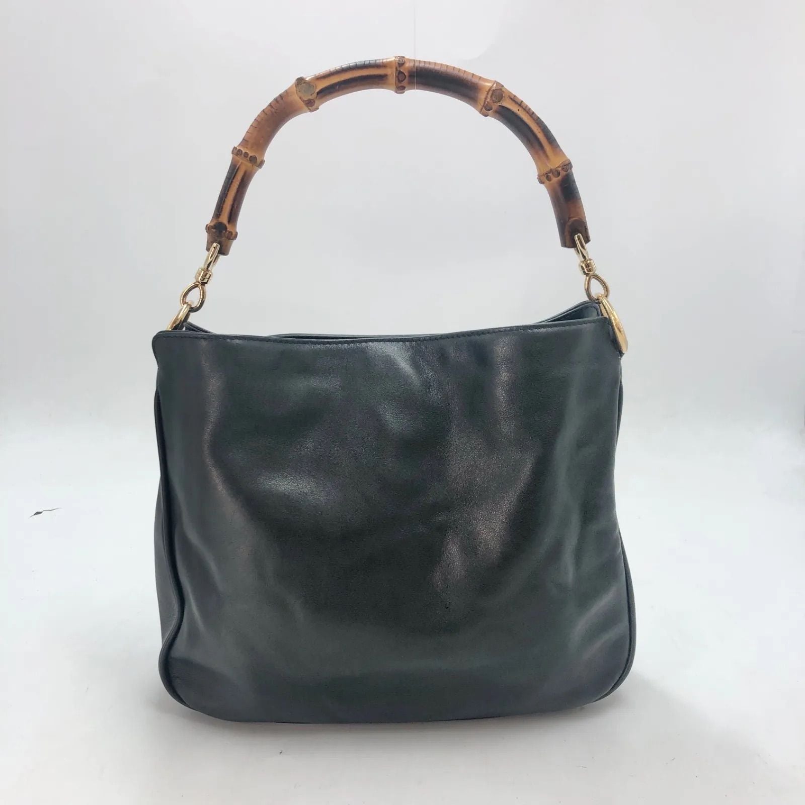 Gucci 2-Way Handle Shoulder Vintage Bamboo Leather Black Handbag