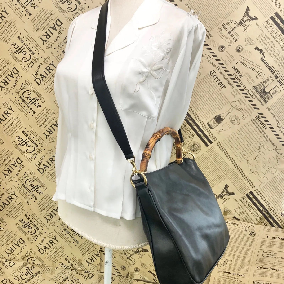 Gucci 2-Way Handle Shoulder Vintage Bamboo Leather Black Handbag — view 4