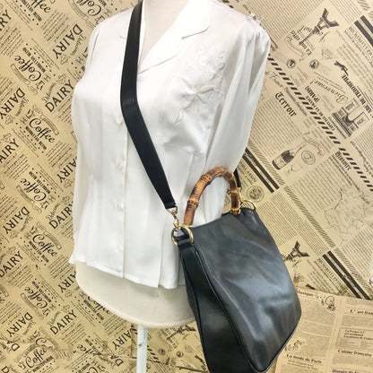 Gucci 2-Way Handle Shoulder Vintage Bamboo Leather Black Handbag — view 4
