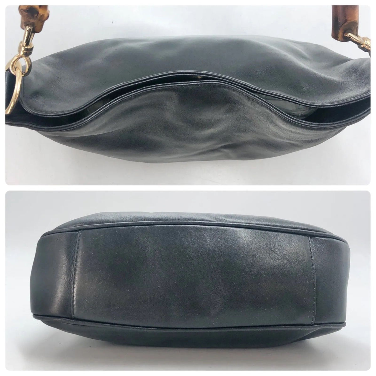 Gucci 2-Way Handle Shoulder Vintage Bamboo Leather Black Handbag — view 5