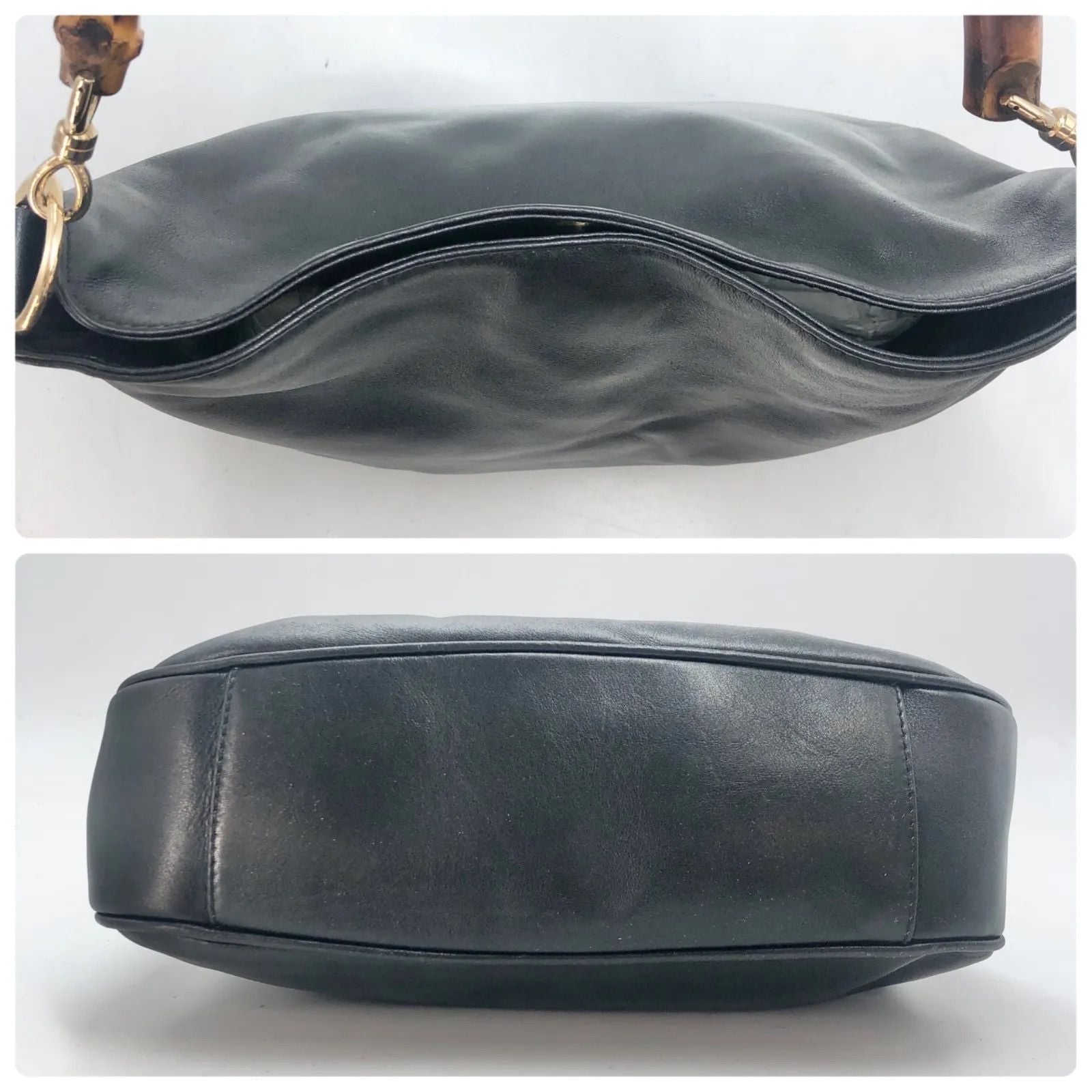 Gucci 2-Way Handle Shoulder Vintage Bamboo Leather Black Handbag — view 5