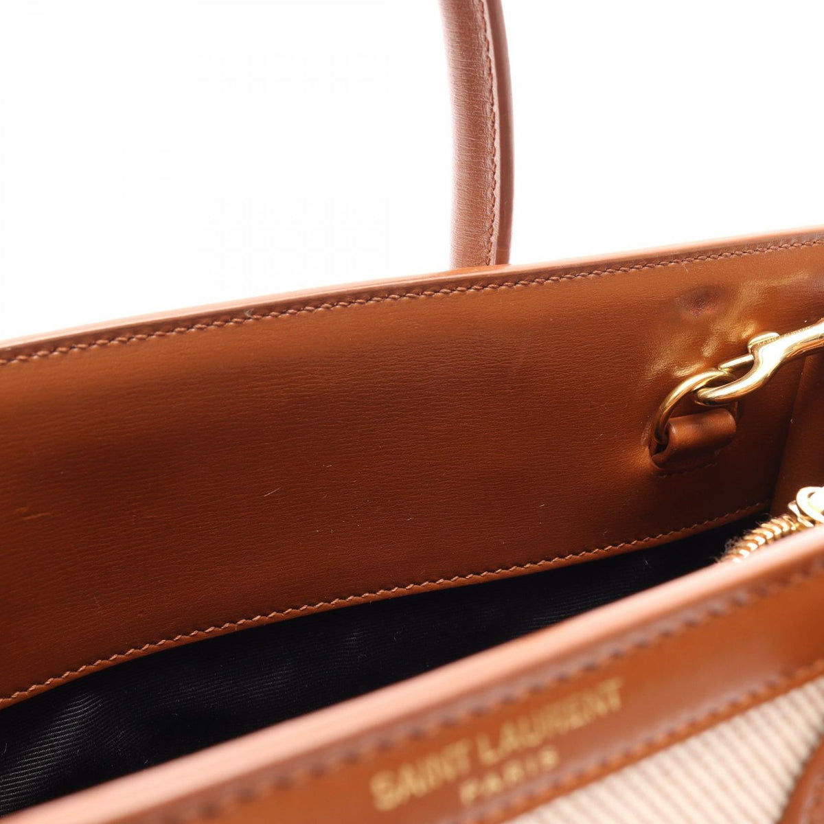 Saint Laurent Paris Handle Classic Baby Sac de Jour 2-Way Ivory Brown Canvas — view 5