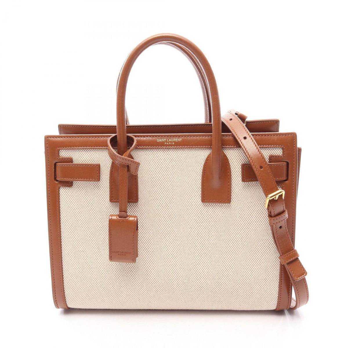 Saint Laurent Paris Handle Classic Baby Sac de Jour 2-Way Ivory Brown Canvas