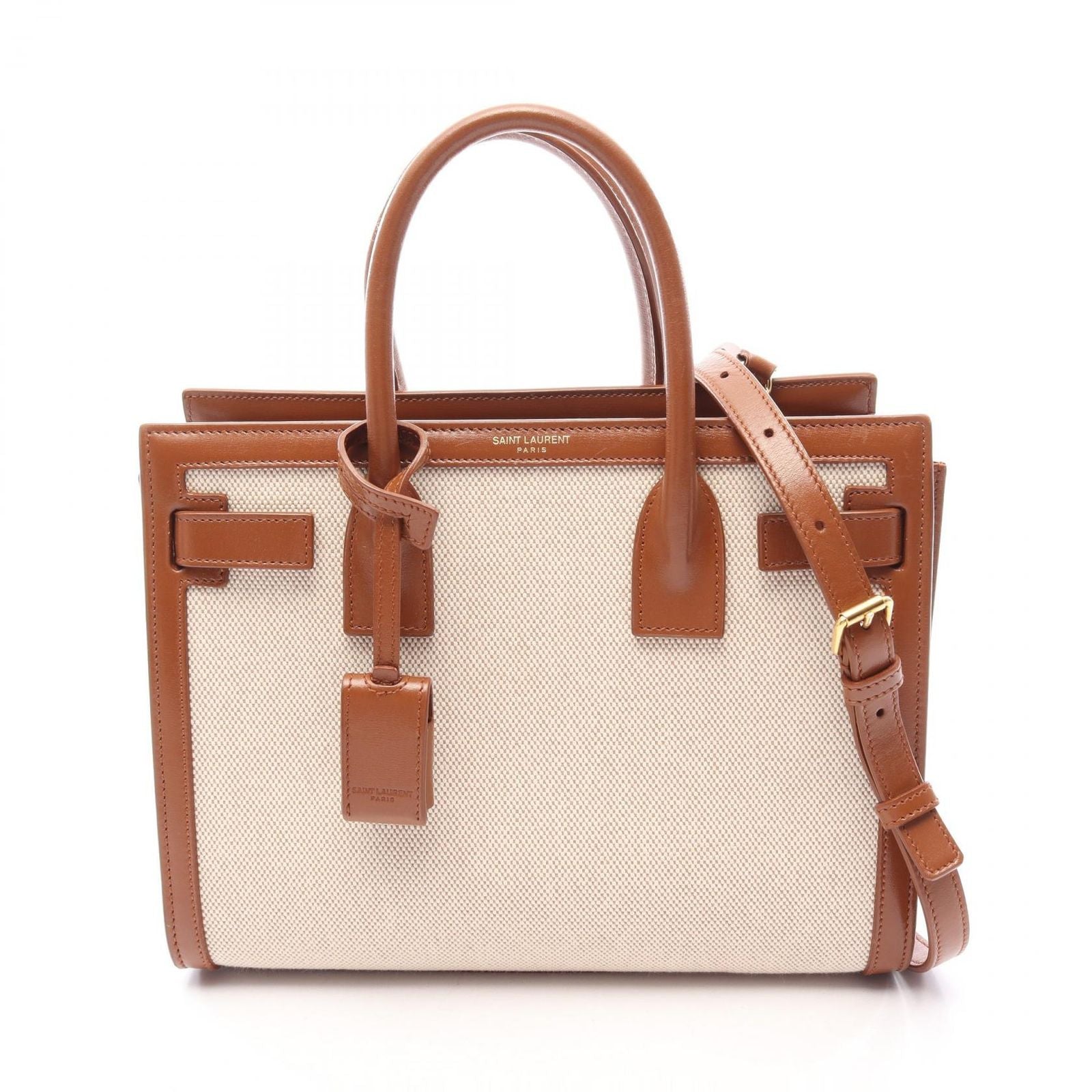 Saint Laurent Paris Handle Classic Baby Sac de Jour 2-Way Ivory Brown Canvas