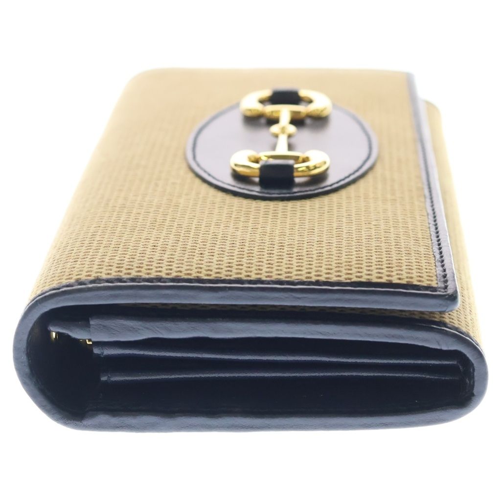 Gucci Horsebit Chain Shoulder Wallet Bag Beige Navy Canvas Leather — view 3