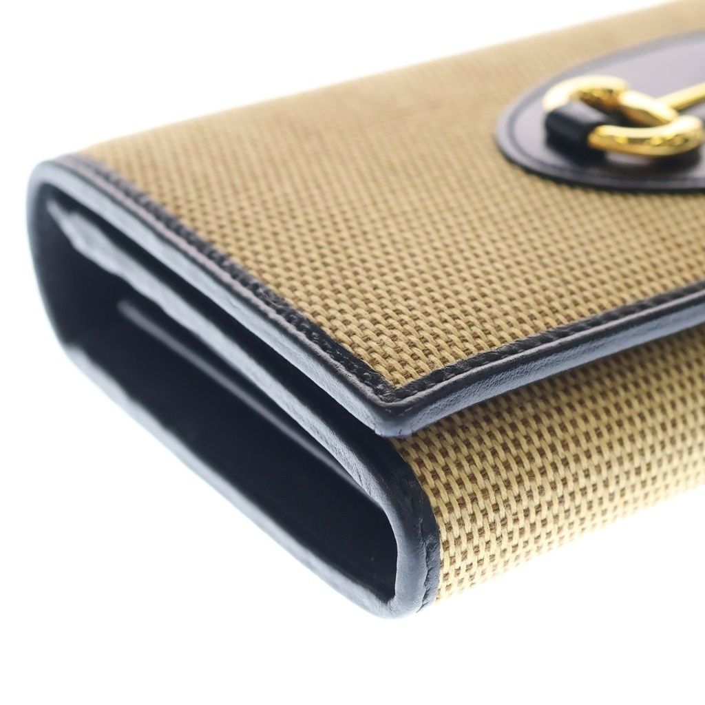 Gucci Horsebit Chain Shoulder Wallet Bag Beige Navy Canvas Leather — view 5