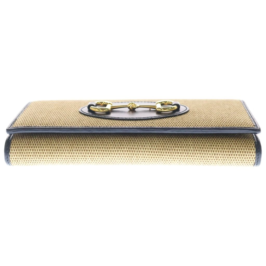 Gucci Horsebit Chain Shoulder Wallet Bag Beige Navy Canvas Leather — view 4