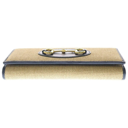 Gucci Horsebit Chain Shoulder Wallet Bag Beige Navy Canvas Leather — view 4