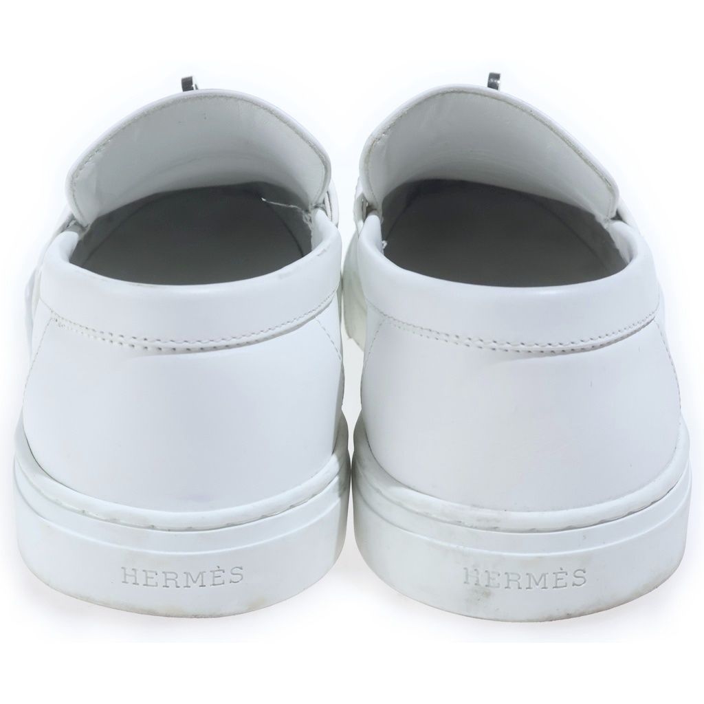Hermes Game Kelly Buckle Leather Slip Ons White Slippers — view 3