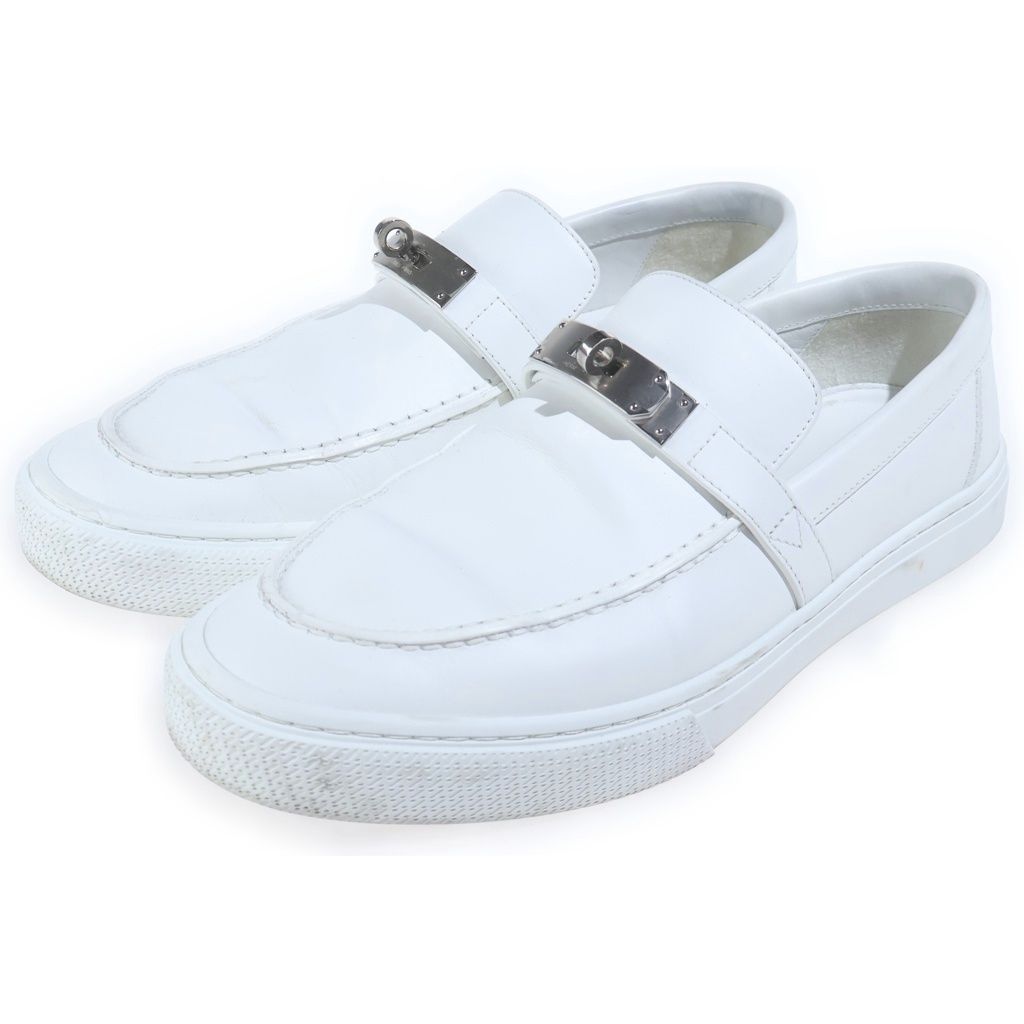 Hermes Game Kelly Buckle Leather Slip Ons White Slippers — view 2