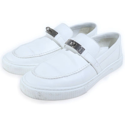 Hermes Game Kelly Buckle Leather Slip Ons White Slippers — view 2