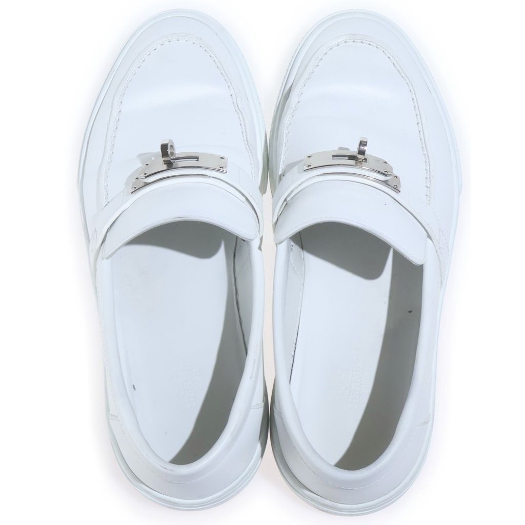 Hermes Game Kelly Buckle Leather Slip Ons White Slippers — view 4