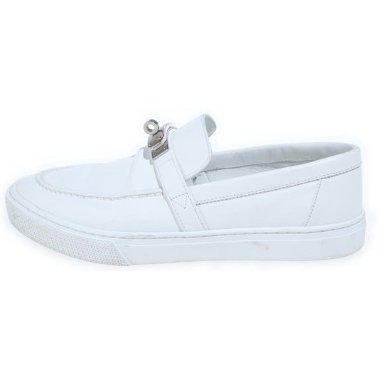 Hermes Game Kelly Buckle Leather Slip Ons White Slippers