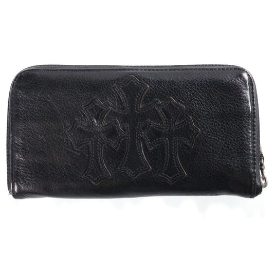 Chrome Hearts Rec Zip 3 Cross Round Zip Leather Wallet Black