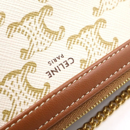Celine Triomphe Canvas Leather Chain Clutch Shoulder Bag Gold White Brown — view 6