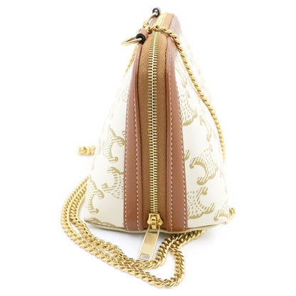 Celine Triomphe Canvas Leather Chain Clutch Shoulder Bag Gold White Brown — view 3