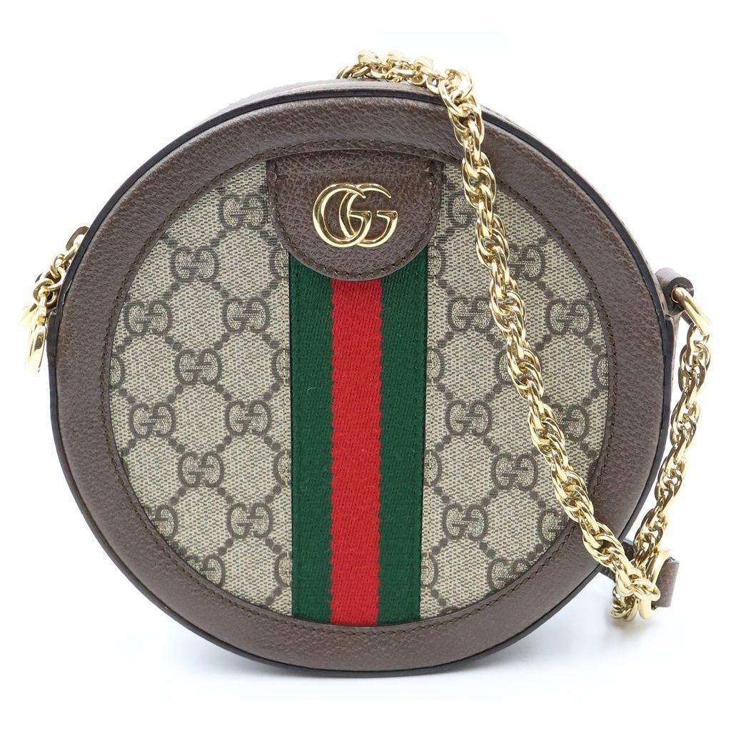 Gucci Ophidia GG Supreme Mini Round Shoulder Bag Brown Leather