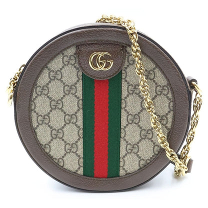 Gucci Ophidia GG Supreme Mini Round Shoulder Bag Brown Leather